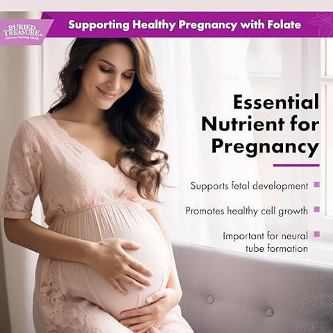 Buried Treasure Folate Drops Methylated B9 (Calcium L5 Methyltetrahydrofolate) Supports Energy Production Heart Health and Pregnancy 5MTHF Supplement Vegan Safe 120 Servings