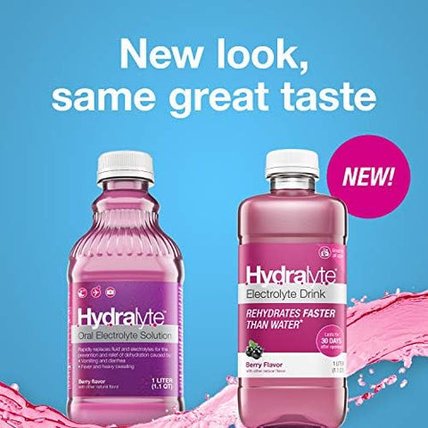 Hydralyte Electrolyte Oral Hydration Ready-To-Drink Solution Berry 33.8 Ounce Bottle