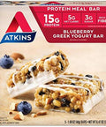 Atkins Peanut Butter Granola Protein Meal Bar High Fiber 16G Protein 1G Sugar 4G Net Carb & Blueberry Greek Yogurt Protein Meal Bar High Fiber 15G Protein 3G Sugar 5G Net Carbs
