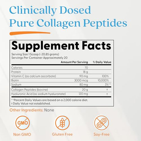 Doctor'S Best Pure Collagen Peptides W/Hyaluronic Acid - Collagen Powder Supplement For Women & Men Unflavored 18 G Protein & 90 Mg Vitamin C Per Serving Supports Healthy Skin & Hair 14.8 Oz