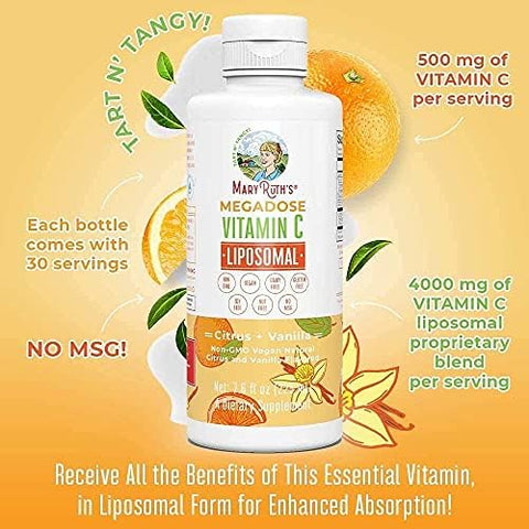 MARYRUTH'S Organics Vitamin C Gummies and Liposomal Immunity Bundle Vitamin C Chewable Gummies 60ct Megadose Vitamin C Liposomal 500mg 7.6oz Formulated for Adults and Kids Vegan Immune Support
