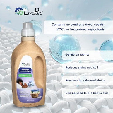 Livepure Anti-Allergen 50 Oz Laundry Detergent For Dust Mites Pet Dander Allergies