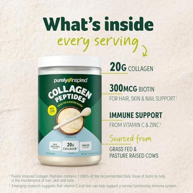 Purely Inspired Collagen Powder, 18 Single Serve Packets, Unflavored - 20G Collagen Peptides Protein Powder For Women & Men - Grass-Fed & Pasture Raised - Gluten-Free, Paleo & Keto-Friendly
