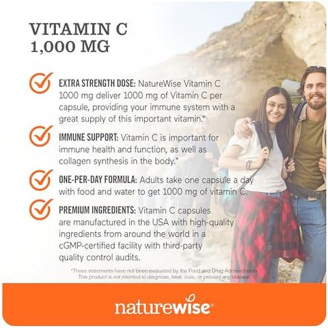 NatureWise Vitamin D3 5000IU (125mg) 360 Count + Vitamin C 1000mg Capsules 120 Count Bundle for Daily Immune and Heart Health Gluten Free NonGMO Halal Gelatin
