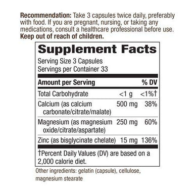 Nature's Way Calcium Magnesium Zinc 765 mg per serving Capsules, 100 Count
