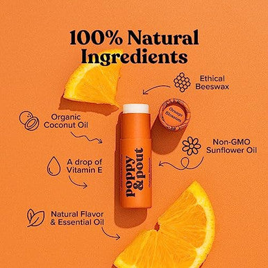 Poppy & Pout Jumbo Lip Balm 2 Pack, All Natural Lip Balms & Moisturizers, Hydrates With Beeswax, Vitamin E, Organic Coconut, Island Coconut & Orange Bloom