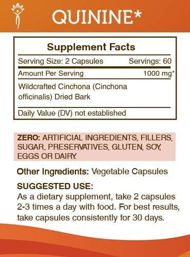 Secrets of the Tribe Quinine Capsules 1000 mg Wildcrafted Quinine (Cinchona officinalis) Dried Bark, Leg Cramp Support Supplement (3 120 Capsules)