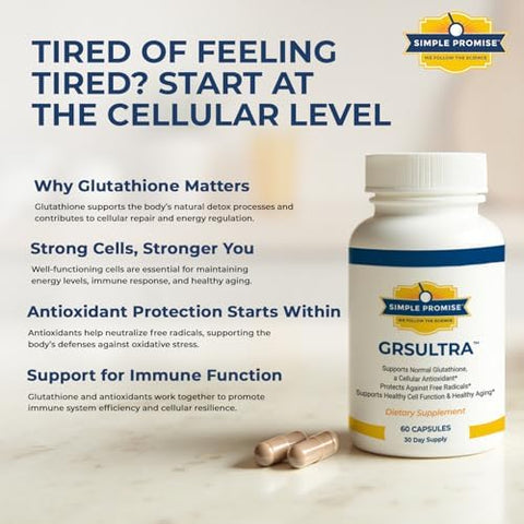 Simple Promise Grs Ultra - Glutathione Supplement With Nac 600Mg N-Acetyl Cysteine Selenium 200Mcg & Red Orange Complex - Antioxidant & Cellular Support For Men & Women - 30 Days Supply