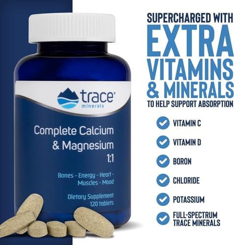 Trace Minerals Complete Calcium and Magnesium 1: 1 Dietary Supplement for Bone Health and Energy Support Mineral Supplement to Aid Immune Health Formula with Sea Minerals 120 Tablets (30 Servings)