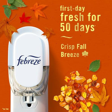Febreze Plug In Air Freshener Odor-Fighting Scented Oil Refill Air Fresheners For Home And Bathroom And Kitchen Long Lasting For Strong Odors Crisp Fall Breeze Scent 0.87Oz Refills 2 Count