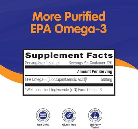 Omegavia Epa 500 Purified Omega3 Fish Oil Supplement 500 Mg Epa In Triglyceride Form Burpless Fish Oil Nongmo Gluten Ifos 5Star 120 Softgels