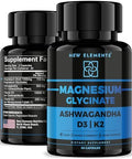 Elements Magnesium Glycinate 1500Mg With Ashwagandha 300Mg + Vitamin D3 10,000 Iu & K2 (Mk-7) 200Mcg - Stress Relief, Calm Mood & Bone Support - High Absorption Vegan Capsules - Non-Gmo