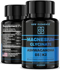 Elements Magnesium Glycinate 1500Mg With Ashwagandha 300Mg + Vitamin D3 10,000 Iu & K2 (Mk-7) 200Mcg - Stress Relief, Calm Mood & Bone Support - High Absorption Vegan Capsules - Non-Gmo