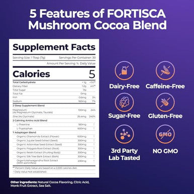 Fortisca Mushroom Hot Cocoa Powder With Magnesium Glycinate L Theanine Reishi Tryptophan 741Oz