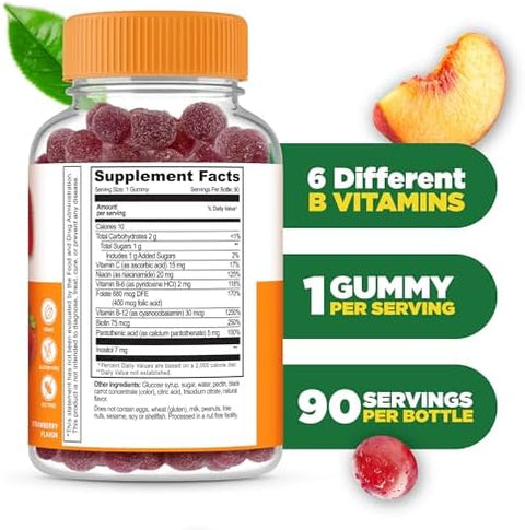 Lifeable Vitamin B Complex Gummies for Adults with Vitamin C Great Tasting Vitamin B Gummies for Energy and Nerve System Vegan B Complex Vitamins for Women Men 90 Gummies