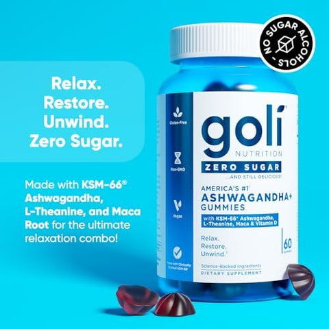 Goli Zero Sugar Ashwagandha & Vitamin D Maca L-Theanine Gummies No Artificial Sweeteners No Sugar Alcohols. Mixed Berry Ksm-66 Vegan Plant Based Non-Gmo Gluten- & Gelatin . (1)