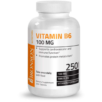 Vitamin B6 100 mg Premium Vitamin B6 Supplement Promotes Protein Metabolism and Immune Function - 250 Tablets