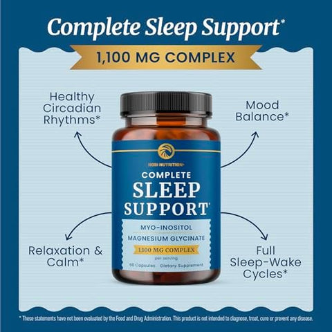 Nobi Nutrition Complete Sleep Support Myo Inositol + Magnesium Glycinate Restful Sleep & Relaxation Support 1100Mg Complex Melatonin Nongmo Inositol Supplement With Magnesiumglycinate 60 Ct