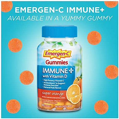 Emergen-C Gummies Immune Plus Vitamin D, Super Orange, 45 Gummies (Pack of 2)