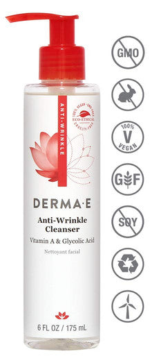 DERMA E Anti-Wrinkle Cleanser Anti-Aging Face Wash with Glycolic Acid and Vitamin A Gentle Cleansing and Exfoliating Facial Wash Removes Makeup, Oil and Impurities, 6 oz