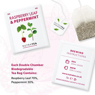 Nutra Tea - Raspberry Leaf & Peppermint Tea - Raspberry Leaf Tea For Pregnancy & Expectant Mothers - 20 Tea Bags - Herbal Tea - (1 Pack)