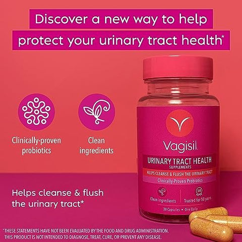 Vagisil Urinary Tract Health Supplements Clinically-Proven Probiotics Protects Urinary Tract Health Clean Ingredients Helps Cleanse And Flush Uti-Causing Bacteria 1 Capsule Daily 30 Capsules