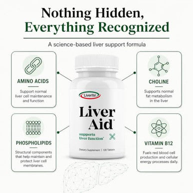 Liverite Liver Aid Liver Support Supplement With Amino Acids Choline & 120 Tablets