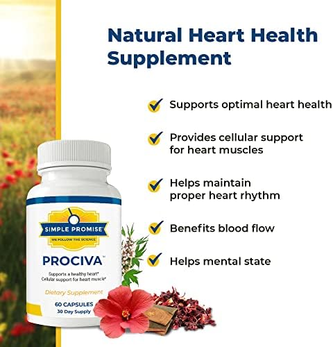 Simple Promise Prociva - Arjuna Bark Extract Heart Health Supplement With Folic Acid Vitamin D & Magnesium - Herbal Blood Pressure Support & Healthy Heart Maintenance For Men & Women - 60 Capsules
