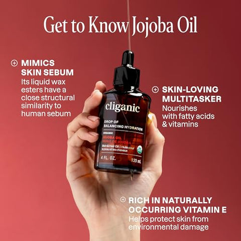 Cliganic Organic Jojoba Oil Bulk 32Oz 100% Pure Natural Cold Pressed Unrefined Hexane Oil For Hair & Face