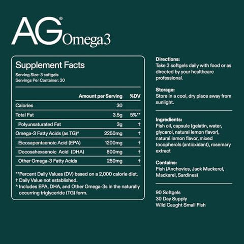 Ag1 Omega 3 Fish Oil Softgels " 2000Mg Epa & Dha From Wildcaught Fish Supports Heart Brain & Joint Health 90 Capsules Athletic Greens Supplement