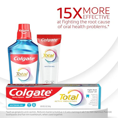 Colgate Total Active Prevention Whitening Gel Toothpaste With Fluoride Bulk With Clinically Proven Formula That Fights Plaque Bacteria Mint 4 Pack 5.1 Oz