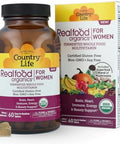 Country Life Realfood Organics Women's Multivitamin USDA Organic Vegan GlutenFree 1300mg Fermented Whole Foods Vitamins D E B Folate and Biotin Daily Energy and Beauty 60 Tablets
