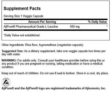 Swanson Amino Acid Ajipure L-Leucine Pharmaceutical Grade 500 Milligrams 60 Veg Capsules (4 Pack)