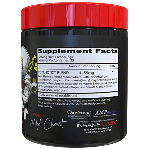 Insane Labz Psychotic High Stimulant Pre Workout Powder Extreme Lasting Energy Focus And Endurance With Beta Alanine Creatine Monohydrate Dmae 35 Srvgs (Cotton Candy)