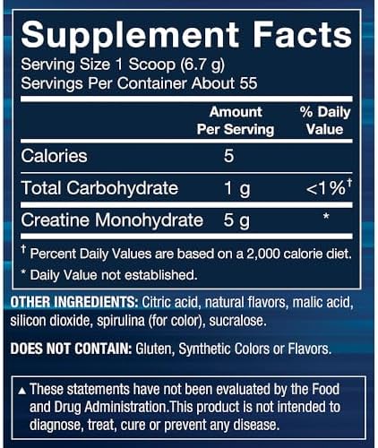 Bodytech 100% Pure Creatine Monohydrate Powder Micronized For Maximum Absorption Supports Muscle Strength & Power Output Arctic Blast (13 Oz 55 Servings)