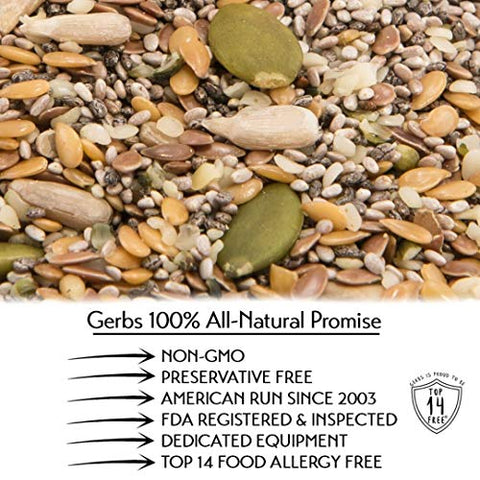 Gerbs Super 7 Seed Snack Mix 4 lbs. | Raw, No Artificial Additives, Resealable Bag | Crunchy Pumpkin, Sunflower, Brown & Golden Flax, Black & White Chia, Hemp | Top 14 Allergen-Free