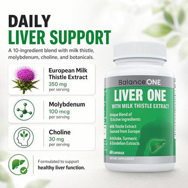 Balance One Liver Support Supplement With Milk Thistle Molybdenum Dandelion Root &