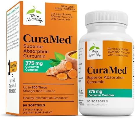 Terry Naturally Curamed 375Mg Antioxidant Supplement For Brain & Immune Health Support Dietary Supplement With Curcumin & Turmeric Essential Oil Herbal Liver Support 120 Softgels