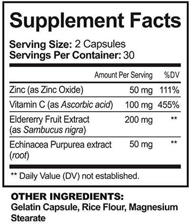 Nutriflair Zinc 50Mg - With Vitamin C, Elderberry, Echinacea Purpurea Extract, Zinc Oxide - Compare With Picolinate, Citrate, Oxide - Complete Immune Support Formula Pills With 4 Immune Defense