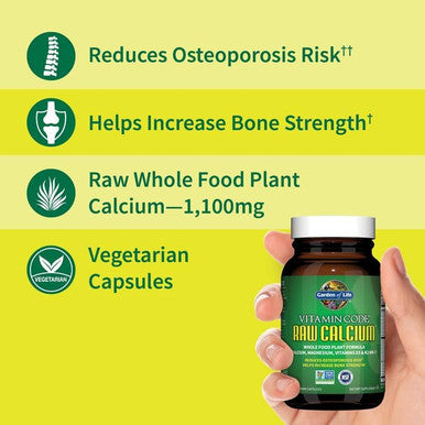 Garden Of Life Raw Calcium Supplement For Women And Men - Vitamin Code Made From Whole Foods With Magnesium, K2, Vitamin D3 And Vitamin C, For Bone Strength, Probiotics For Digestion, 120 Capsules