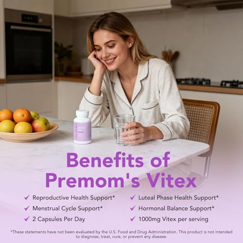 Premom Vitex Chaste Tree Berry: 1000Mg Vitex Chasteberry Supplement Supports Hormone Balance & Fertility Supports Menstrual Cycle Regularity Pms Support Supplement For Women Vegan Nongmos
