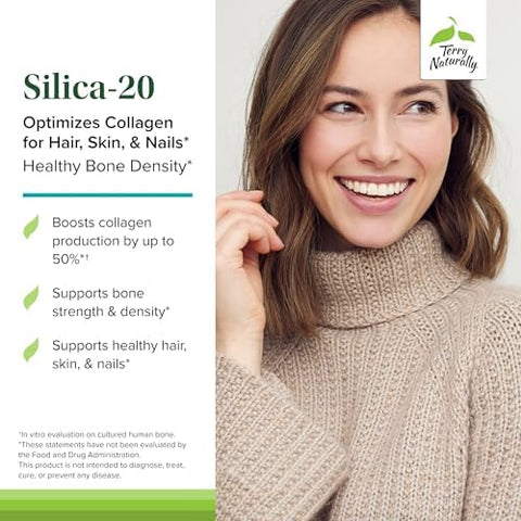 Terry Naturally Silica20 Support Hair Growth & Nail Strength Collagen Supplement To Aid Bone Density & Strength Skincare Supplement To Support Skin Nail & Bone Health 90 Tablets