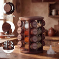 Yungyan Acacia Wood Brown Rotating Spice Rack Seasoning Organizer with 16 Empty Jars, Spice Containers Set with Labels and Funnel, Revolving Seasoning Rack for Kitchen Accessories