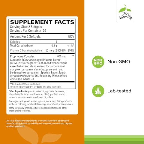 Terry Naturally Curamed Brain Dietary Supplement To Support Clarity & Focus Brain Health Supplement With Curcumin & Turmeric Essential Oil To Aid Concentration 60 Softgels (2 Pack)