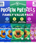 Crisp Power Protein Pretzel Snack Bundle Sea Salt Everything & Sesame (6 Packs Each) Up To 28G Protein Per Pack Low Carb Vegan Plantbased Keto Baked Savory Pretzel Bites