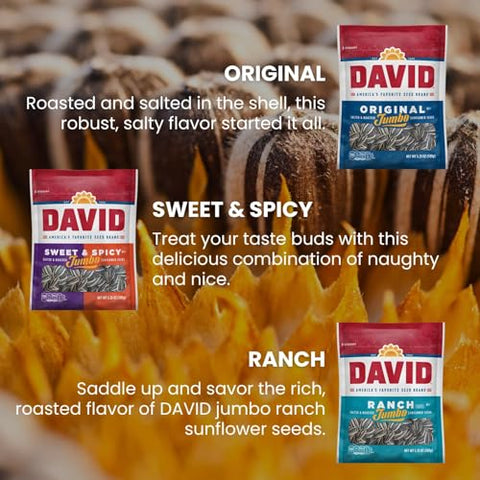 DAVIDs Sunflower Seeds, Assorted Flavors, Variety Pack 5.25 Oz Bags, 9 Count