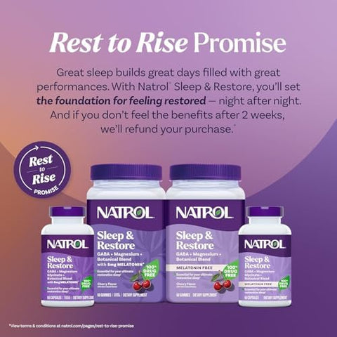 Natrol Sleep and Restore Capsules Calm Magnesium Glycinate Magnesium Sleep Aid With Gaba Melatonin 5Mg Botanical Blend 30 Day Supply 60 Count (Pack Of 2)