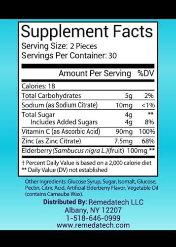 Adult Daily Immune Gummies With Elderberry, Vitamin C, Zinc, Immune Support, Skin Health, Antioxidant Support, Elderberry Flavor, For Men & Women, 60 Gummies, 30-Day Supply