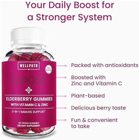 Wellpath Boost Elderberry Gummies With Zinc 60 Ct + Liposomal Curcumin Turmeric Drops 2 Oz