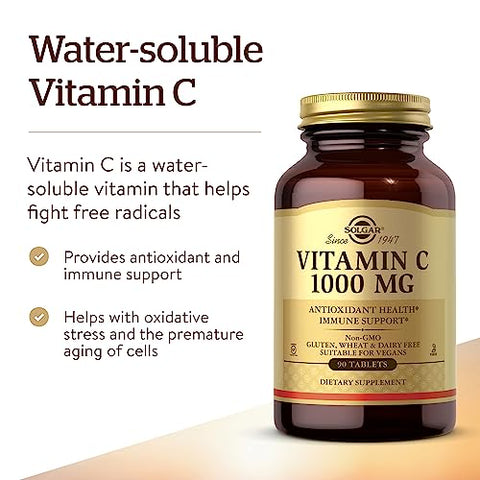 Solgar Vitamin C 1000 Mg 90 Tablets - Antioxidant & Immune Support Overall Health Healthy Skin & Joints - Bioflavonoids Supplement - Non-Gmo Vegan Gluten Free Kosher 90 Servings